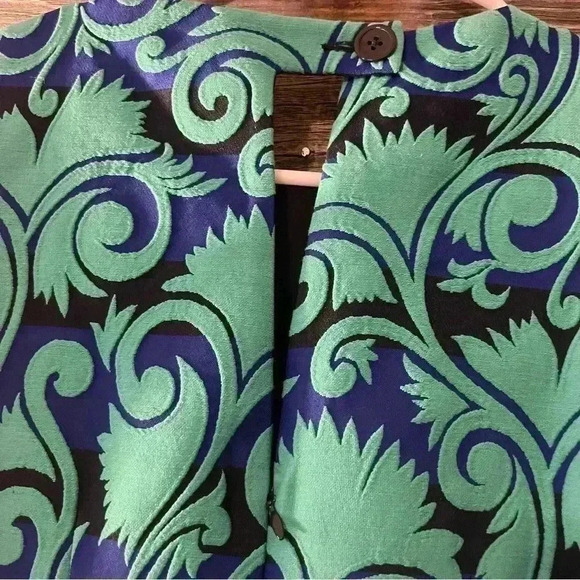 J Crew Dress Vineyard Jaquard A Line Blue Green Size 0 G1061 - Picture 6 of 9